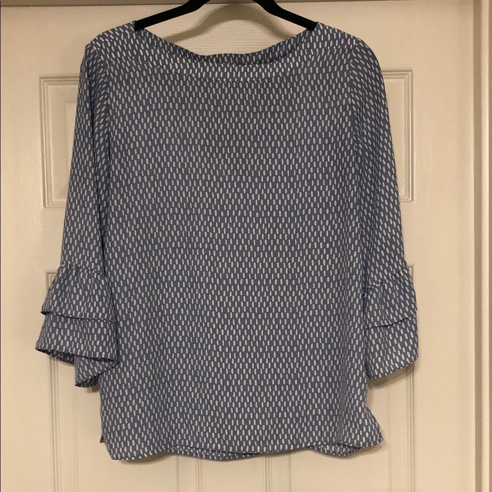 LOFT Blue Printed Ruffle-Sleeve Blouse Made In India Size S